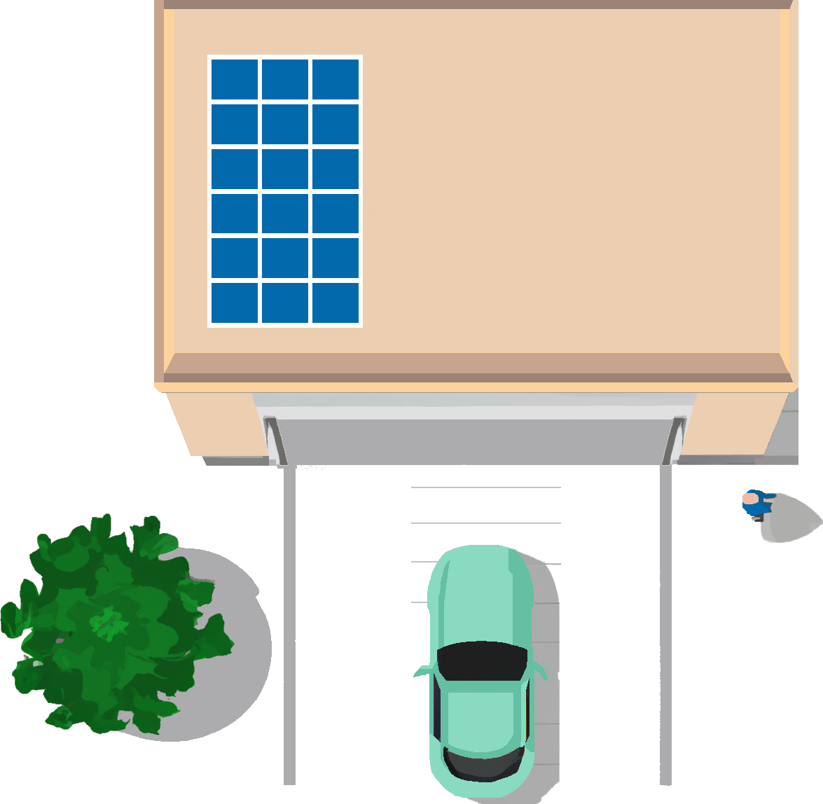 Flat illustration of car next to a garage